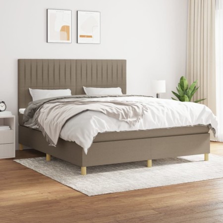 Cama box spring con colchón tela gris taupe 160x200 cm