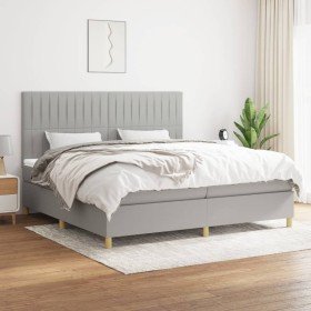 Cama box spring con colchón tela gris claro 200x200 cm en Camas y somieres | Comprar online en Foro24