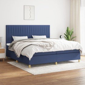 Cama box spring con colchón tela azul 200x200 cm en Camas y somieres | Comprar online en Foro24