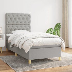 Cama box spring con colchón tela gris claro 80x200 cm Cama box spring con colchón tela gris claro 80x200 cm