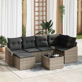 Conjunto de sofá de jardín 7 pcs Gris Poliratán