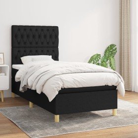 Cama box spring con colchón tela negro 90x190 cm Cama box spring con colchón tela negro 90x190 cm