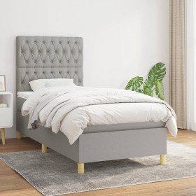 Cama box spring con colchón tela gris claro 90x200 cm Cama box spring con colchón tela gris claro 90x200 cm