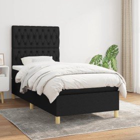 Cama box spring con colchón tela negro 90x200 cm Cama box spring con colchón tela negro 90x200 cm