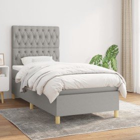 Cama box spring con colchón tela gris claro 100x200 cm en Camas y somieres | Comprar online en Foro24
