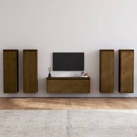 Muebles para TV 5 piezas madera maciza de pino marrón miel