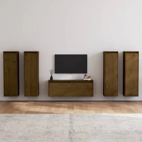 TV-Möbel 5-teilig aus massivem honigbraunem Kiefernholz von vidaXL, TV-Möbel - Ref: Foro24-3100212, Preis: 258,20 €, Rabatt: %