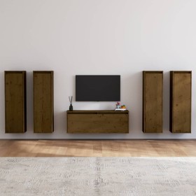 TV-Möbel 5-teilig aus massivem honigbraunem Kiefernholz von vidaXL, TV-Möbel - Ref: Foro24-3100212, Preis: 261,55 €, Rabatt: %