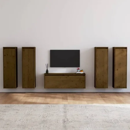 TV-Möbel 5-teilig aus massivem honigbraunem Kiefernholz von vidaXL, TV-Möbel - Ref: Foro24-3100212, Preis: 258,20 €, Rabatt: %