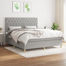 Cama box spring con colchón tela gris claro 160x200 cm Cama box spring con colchón tela gris claro 160x200 cm