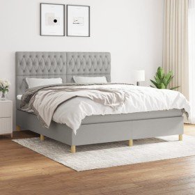 Cama box spring con colchón tela gris claro 180x200 cm Cama box spring con colchón tela gris claro 180x200 cm