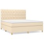 Cama box spring con colchón tela color crema 180x200 cm