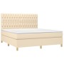 Cama box spring con colchón tela color crema 180x200 cm