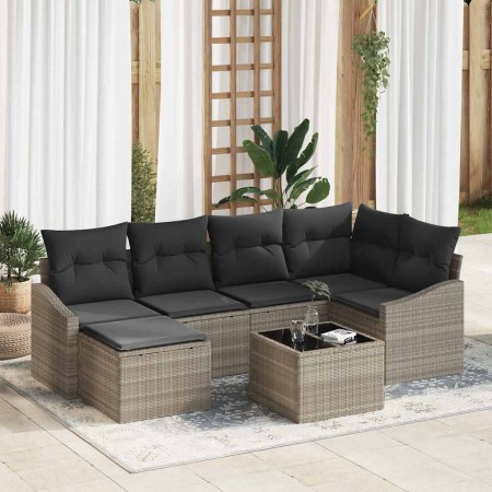 Conjunto de sofá de jardín 7 pcs Gris claro Poliratán