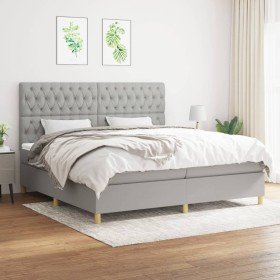 Cama box spring con colchón tela gris claro 200x200 cm en Camas y somieres | Comprar online en Foro24