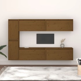 Muebles para TV 6 piezas madera maciza de pino marrón miel