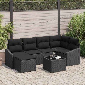 Conjunto de sofá de jardín 7 pcs Negro Poliratán