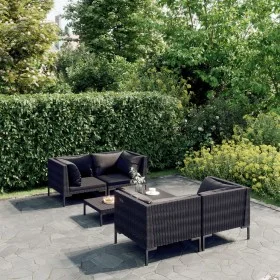 Gartensofa 5 Stück und Kissen dunkelgrau synthetisches Rattan von vidaXL, Gartensets - Ref: Foro24-3099798, Preis: 346,39 €, ...