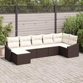Conjunto de sofá de jardín 7 pcs Marrón Poliratán