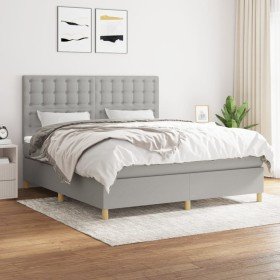 Cama box spring con colchón tela gris claro 160x200 cm Cama box spring con colchón tela gris claro 160x200 cm