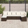 Conjunto de sofá de jardín 7 pcs Marrón Poliratán