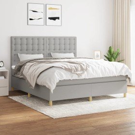Cama box spring con colchón tela gris claro 180x200 cm Cama box spring con colchón tela gris claro 180x200 cm