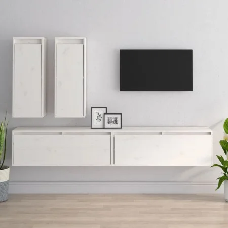 TV-Möbel 4-teilig aus massivem weißem Kiefernholz von vidaXL, TV-Möbel - Ref: Foro24-3100180, Preis: 200,82 €, Rabatt: %
