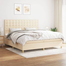 Cama box spring con colchón tela color crema 200x200 cm en Camas y somieres | Comprar online en Foro24