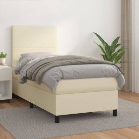 Cama box spring con colchón cuero sintético crema 100x200 cm