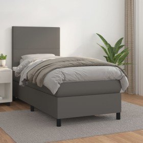 Cama box spring con colchón cuero sintético gris 100x200 cm en Camas y somieres | Comprar online en Foro24