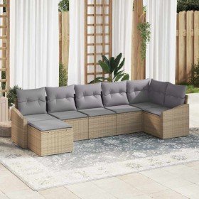 Conjunto de sofá de jardín 7 pcs Beige Poliratán