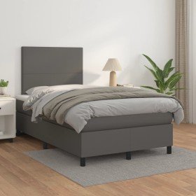 Cama box spring con colchón cuero sintético gris 120x200 cm