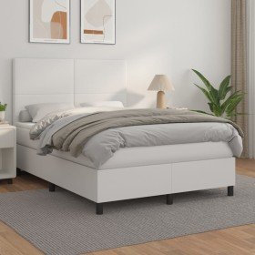 Cama box spring con colchón cuero sintético blanco 140x190 cm Cama box spring con colchón cuero sintético blanco 140x190 cm
