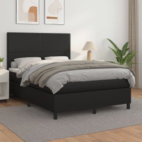 Cama box spring con colchón cuero sintético negro 140x200cm Cama box spring con colchón cuero sintético negro 140x200cm