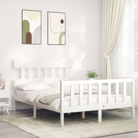 Estructura de cama con cabecero madera maciza blanco 140x200 cm de vidaXL, Camas y somieres - Ref: Foro24-3193337, Precio: 13...