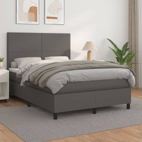 Cama box spring con colchón cuero sintético gris 140x200 cm Cama box spring con colchón cuero sintético gris 140x200 cm