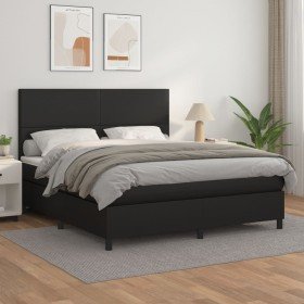 Cama box spring con colchón cuero sintético negro 160x200 cm Cama box spring con colchón cuero sintético negro 160x200 cm