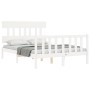 White solid wood bed frame with headboard 140x200 cm by vidaXL, Beds and slatted bases - Ref: Foro24-3193337, Price: 130,12 €...