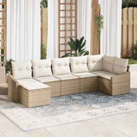 Conjunto de sofá de jardín 7 pcs Beige Poliratán
