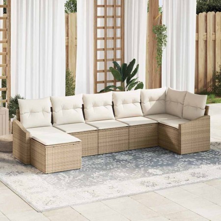Conjunto de sofá de jardín 7 pcs Beige Poliratán