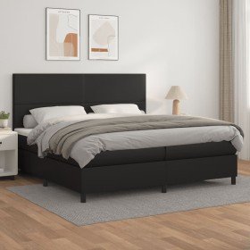 Cama box spring con colchón cuero sintético negro 200x200 cm