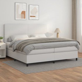 Cama box spring con colchón cuero sintético blanco 200x200 cm Cama box spring con colchón cuero sintético blanco 200x200 cm