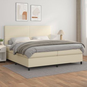 Cama box spring con colchón cuero sintético crema 200x200 cm Cama box spring con colchón cuero sintético crema 200x200 cm