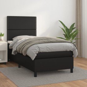 Cama box spring con colchón cuero sintético negro 90x190 cm Cama box spring con colchón cuero sintético negro 90x190 cm