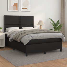 Cama box spring con colchón cuero sintético negro 140x190 cm Cama box spring con colchón cuero sintético negro 140x190 cm