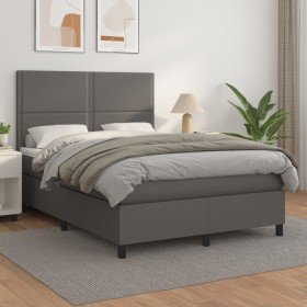 Cama box spring con colchón cuero sintético gris 140x190 cm Cama box spring con colchón cuero sintético gris 140x190 cm