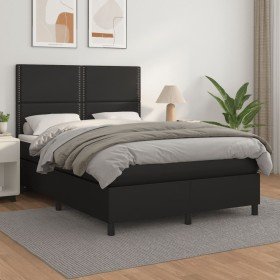Cama box spring con colchón cuero sintético negro 140x200cm en Camas y somieres | Comprar online en Foro24
