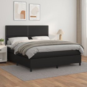Cama box spring con colchón cuero sintético negro 160x200 cm Cama box spring con colchón cuero sintético negro 160x200 cm
