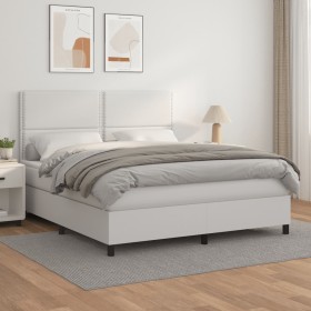 Cama box spring con colchón cuero sintético blanco 180x200 cm en Camas y somieres | Comprar online en Foro24