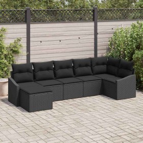 Conjunto de sofá de jardín 7 pcs Negro Poliratán